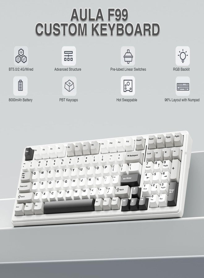 AULA F99 Wireless Mechanical Keyboard,Tri-Mode BT5.0/2.4GHz/USB-C Hot Swappable Custom Keyboard,Pre-lubed Linear Switches,RGB Backlit Computer Gaming Keyboards for PC/Tablet/PS/Xbox - Image 2