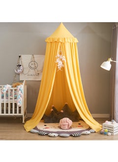 Tassel Dome Kids Play Teepee No-Drill Bed Canopy CottonRuffled yellow Ruffled yellow