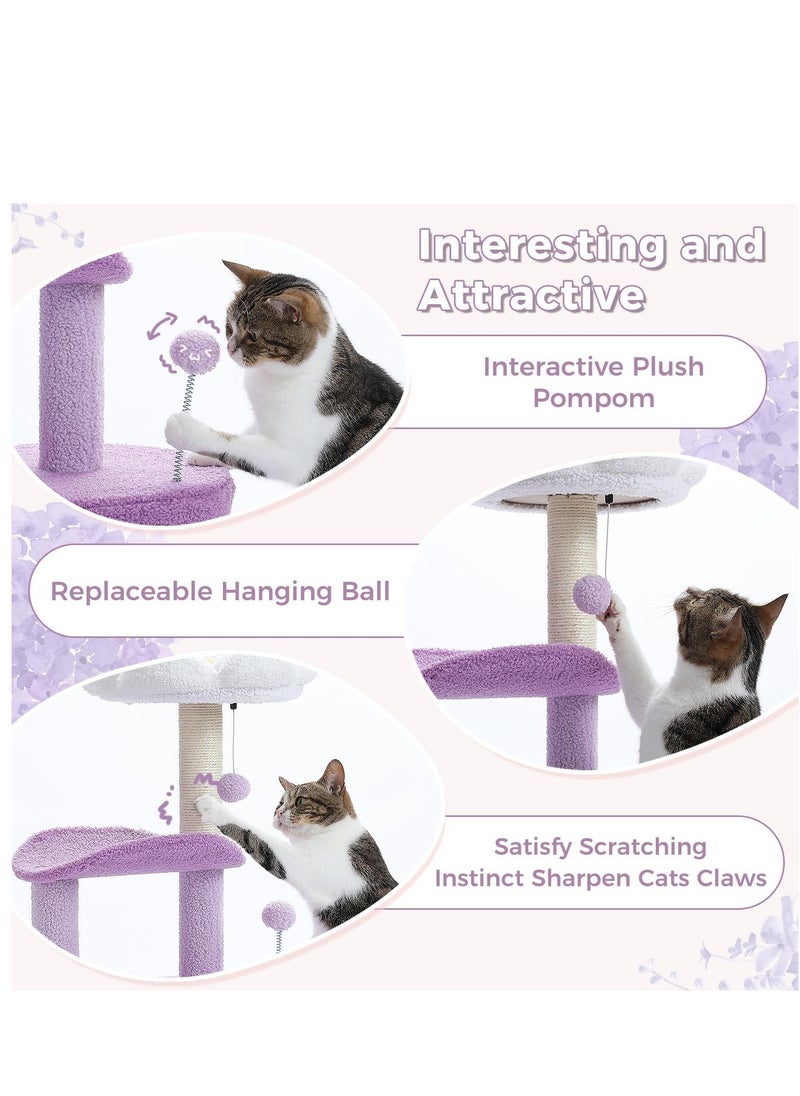 Alissa - Cat Tree 84cm Purple Flower Cat Tower with Sisal Covered Scratching Post, Cozy Condo, Plush Perches and Fluffy Balls for Indoor Cats - Image 1