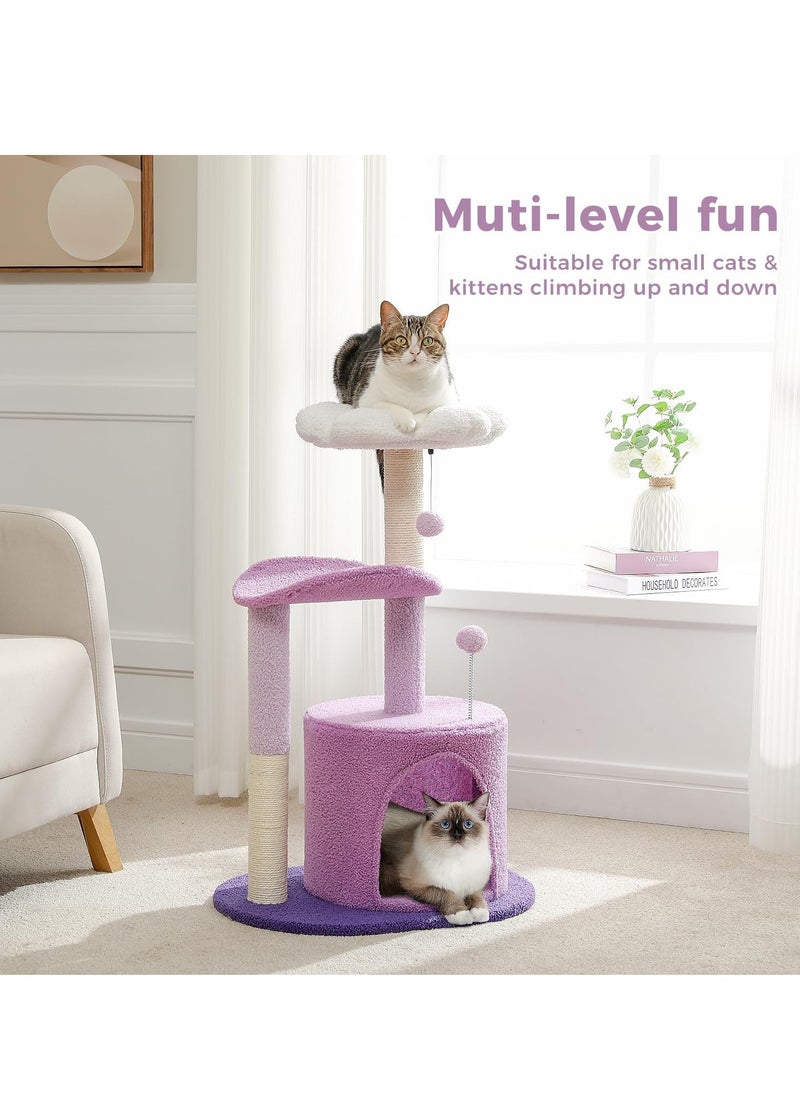 Alissa - Cat Tree 84cm Purple Flower Cat Tower with Sisal Covered Scratching Post, Cozy Condo, Plush Perches and Fluffy Balls for Indoor Cats - Image 1