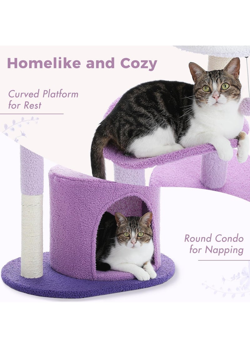 Alissa - Cat Tree 84cm Purple Flower Cat Tower with Sisal Covered Scratching Post, Cozy Condo, Plush Perches and Fluffy Balls for Indoor Cats - Image 1