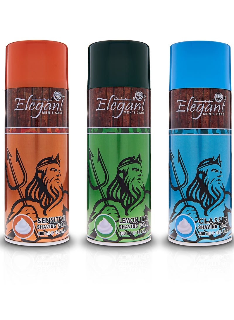 Elegant Shaving Foam Pack of 3 with Lemon and Lime, Original, and Sensitive  - Image 1