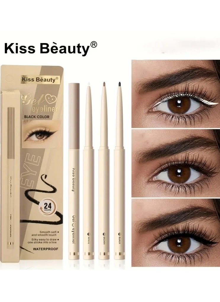 Kiss Beauty قلم كحل جل 3 ألوان فائق النحافة ناعم ومقاوم للماء باللون الأبيض والبني قلم كحل لمكياج العيون الساحرة  - Image 1