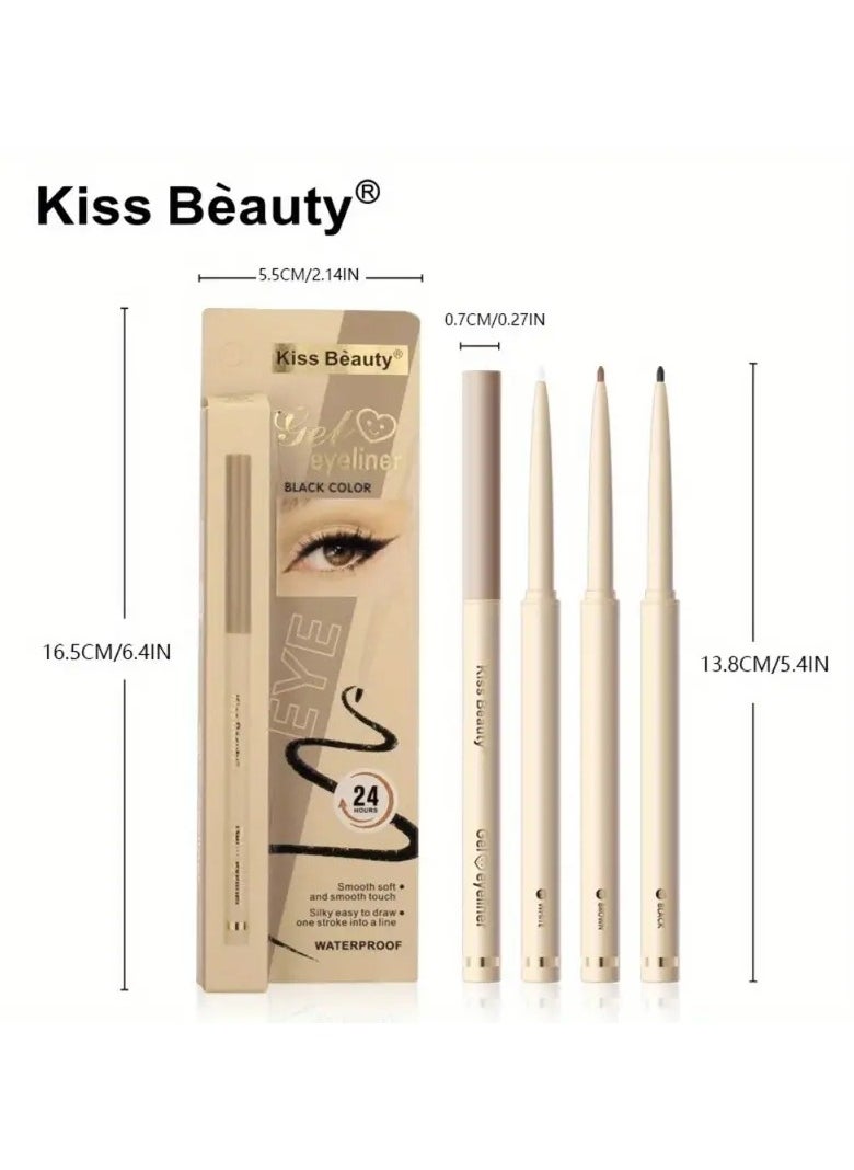 Kiss Beauty قلم كحل جل 3 ألوان فائق النحافة ناعم ومقاوم للماء باللون الأبيض والبني قلم كحل لمكياج العيون الساحرة  - Image 3