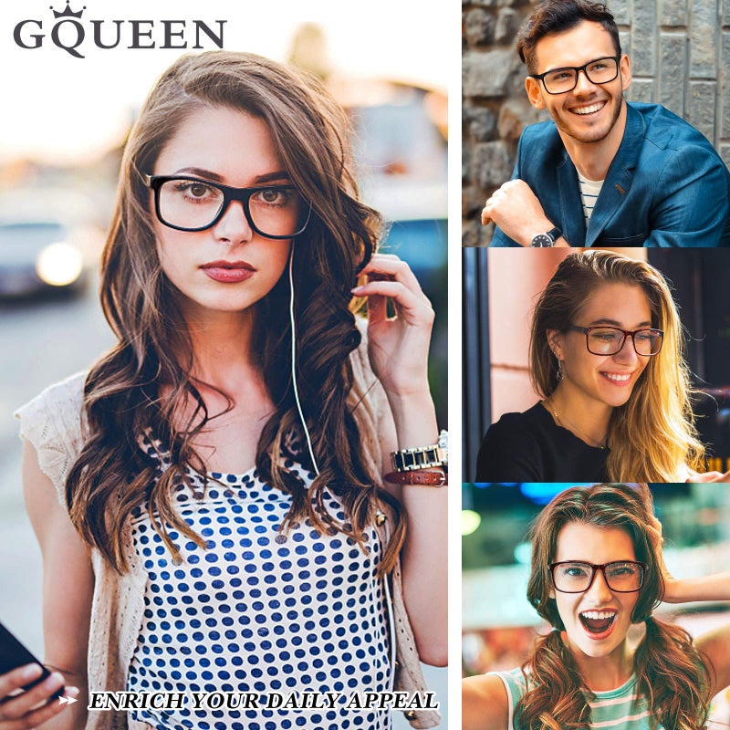 GQUEEN نظارات زجاجية مزيفة شفافة غير طبية بإطار مستطيل باللون الأسود غير اللامع، 201512 - Image 2