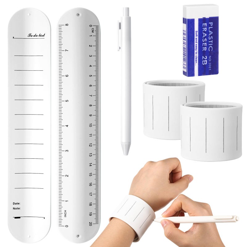 Skyygemm 2 Pcs Nurse Erasable Wristband to Do List Wrist Memo Slap Bracelet with Ballpoint Pen and Eraser Reminder Bracelet Wrist Band Notepad Gifts for Nurse Week Essentials(White) - Image 1