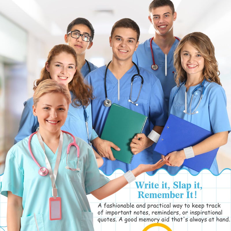 Skyygemm 2 Pcs Nurse Erasable Wristband to Do List Wrist Memo Slap Bracelet with Ballpoint Pen and Eraser Reminder Bracelet Wrist Band Notepad Gifts for Nurse Week Essentials(White) - Image 5