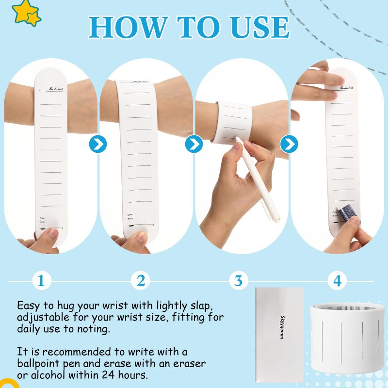 Skyygemm 2 Pcs Nurse Erasable Wristband to Do List Wrist Memo Slap Bracelet with Ballpoint Pen and Eraser Reminder Bracelet Wrist Band Notepad Gifts for Nurse Week Essentials(White) - Image 4