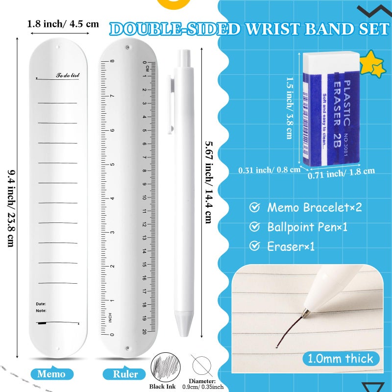 Skyygemm 2 Pcs Nurse Erasable Wristband to Do List Wrist Memo Slap Bracelet with Ballpoint Pen and Eraser Reminder Bracelet Wrist Band Notepad Gifts for Nurse Week Essentials(White) - Image 2