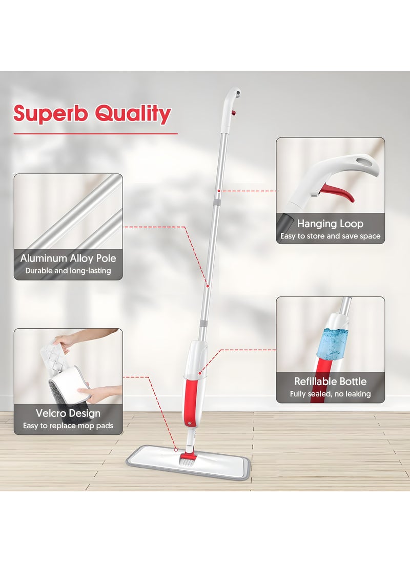 VMK GLOBAL - VMK Spray Mop for Floor Cleaning, Floor Cleaner with Reusable Mop, Spray Mop with 300ML Refillable Bottle, Washable Pads, Wet/Dry Microfiber mops for floor cleaning (RED) - Image 1