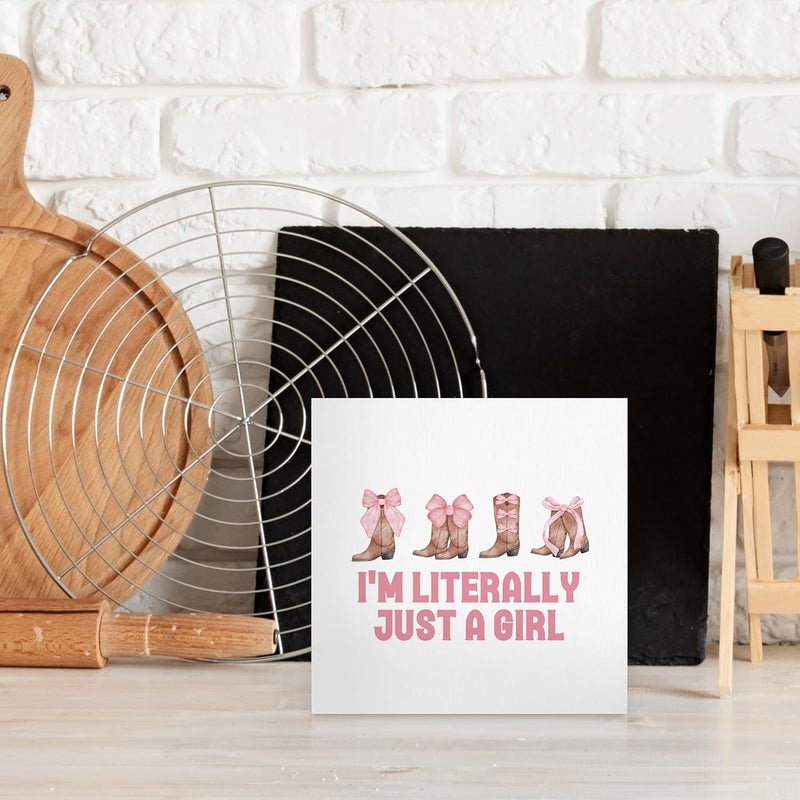BCUANGD Coquette Room Desk Decor Decorations  Pink Bows Trendy Preppy Wooden Box Sign Cowgirl Boots Wood Block Plaque Box Sign for Teen Girly Girls Room Dorm Table Decoration 5x5 Inches - Image 3