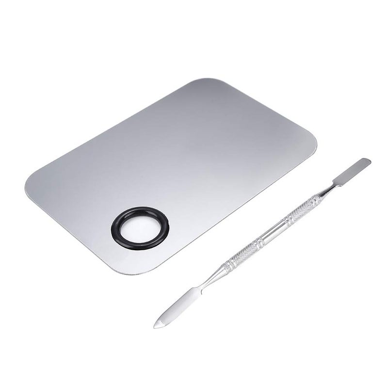 AKIRO 2 Pcs Stainless Steel Cosmetic Makeup Palette, Professional Cosmetic Mixing Makeup Palette Spatula Makeup Artist Tool, Beauty Salon Color Cream Mixing Palette With A Spatula Makeup Nail Art Palette - Image 2