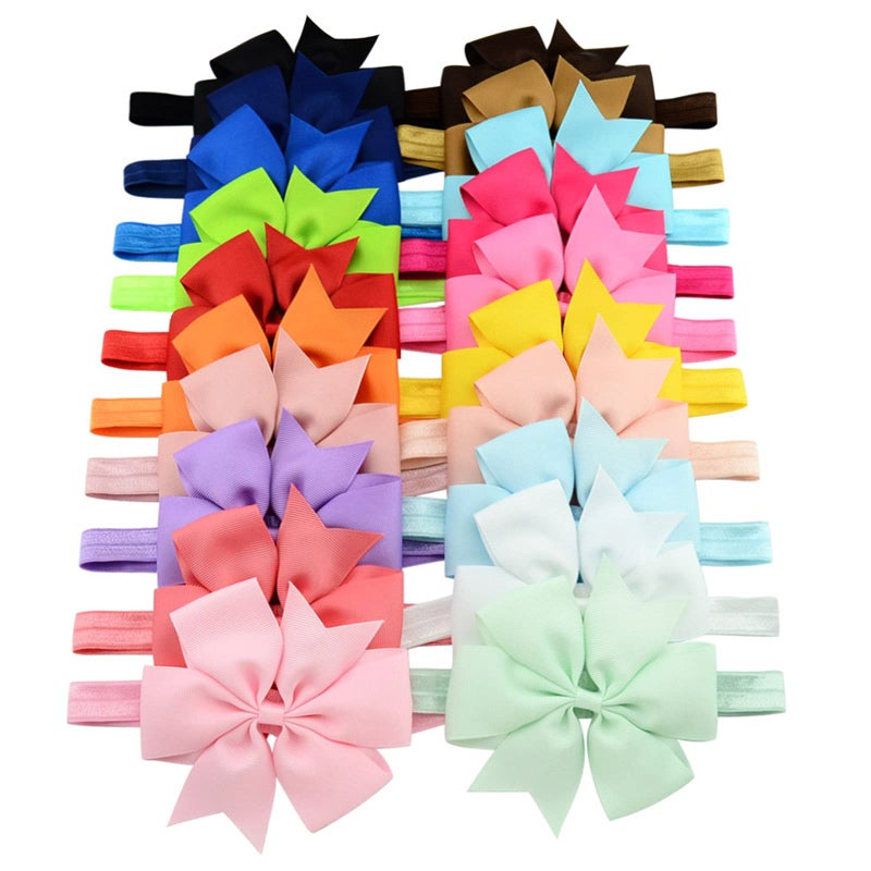 MEKBOK HAIRBAND 20 Packs Baby Nylon Headbands for Kids, Soft Knot Headbands with Hair Bows, Baby Essentials to Hair - Baby Girl Clothes for Headhand, 20 Pieces - Image 1