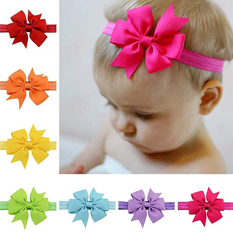 MEKBOK HAIRBAND 20 Packs Baby Nylon Headbands for Kids, Soft Knot Headbands with Hair Bows, Baby Essentials to Hair - Baby Girl Clothes for Headhand, 20 Pieces - Image 4