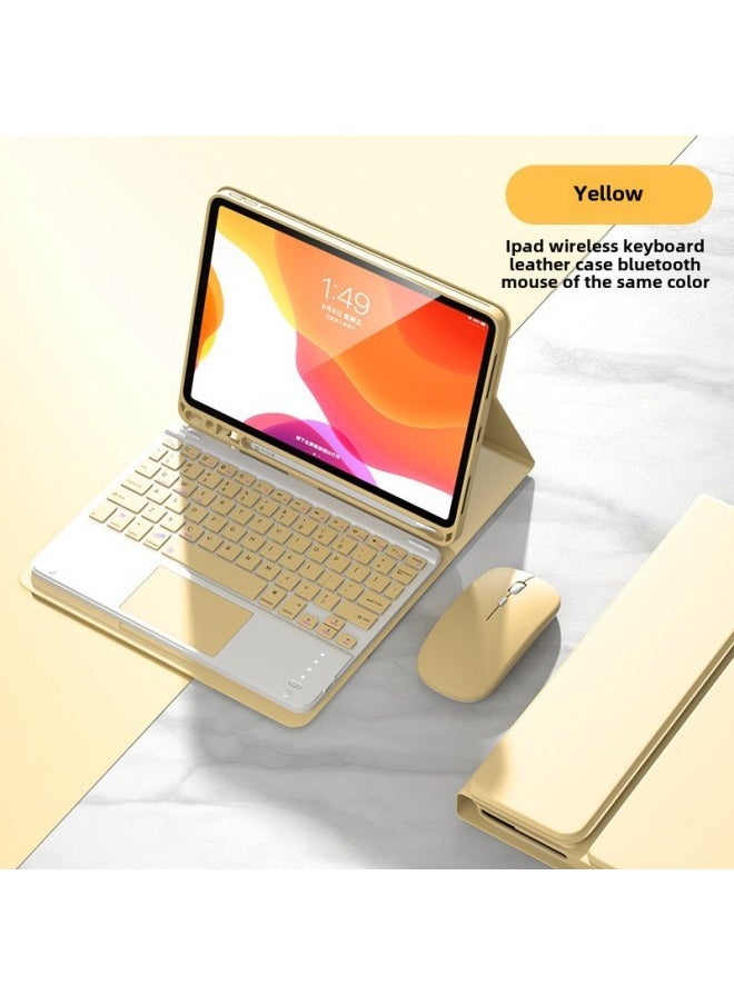 Generic For IPad10 Generation Protective Case Magnetic Suction With Pen Slot Pro11 Bluetooth Keyboard Mouse 9 Generation Tablet Protective Case-Color:Lemon Yellow-leather Case Touch Keyboard And Mouse-Applicable Model:iPad 10 Generation 10.9 "(2022)  - Image 1