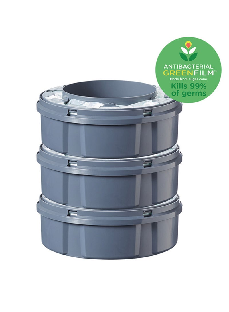 tommee tippee Twist And Click Advanced Nappy Bin Refill Cassettes, Sustainably Sourced Antibacterial Greenfilm, Pack Of 3 - Grey - Image 1