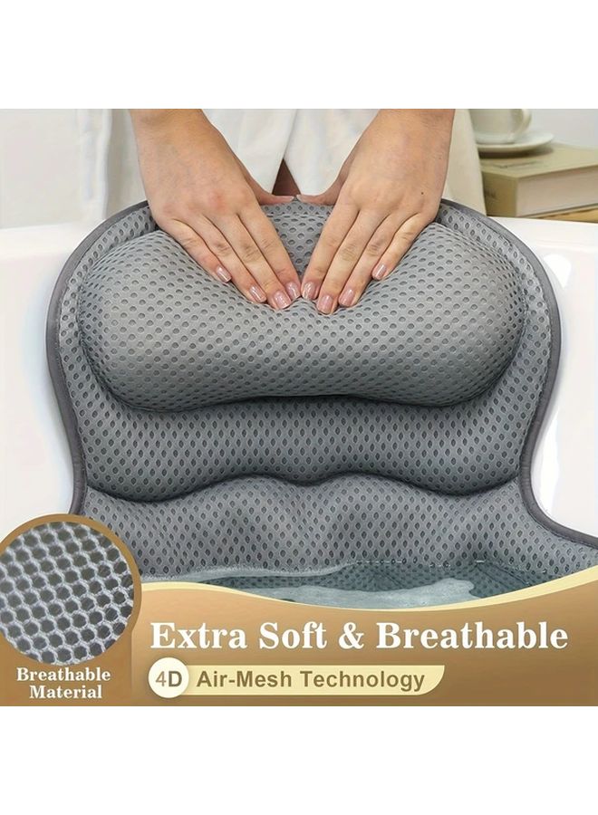 Grey Luxury 4D Air Mesh Spa Bath Pillow Hypoallergenic Non Slip Quick Dry Machine Washable - Image 1