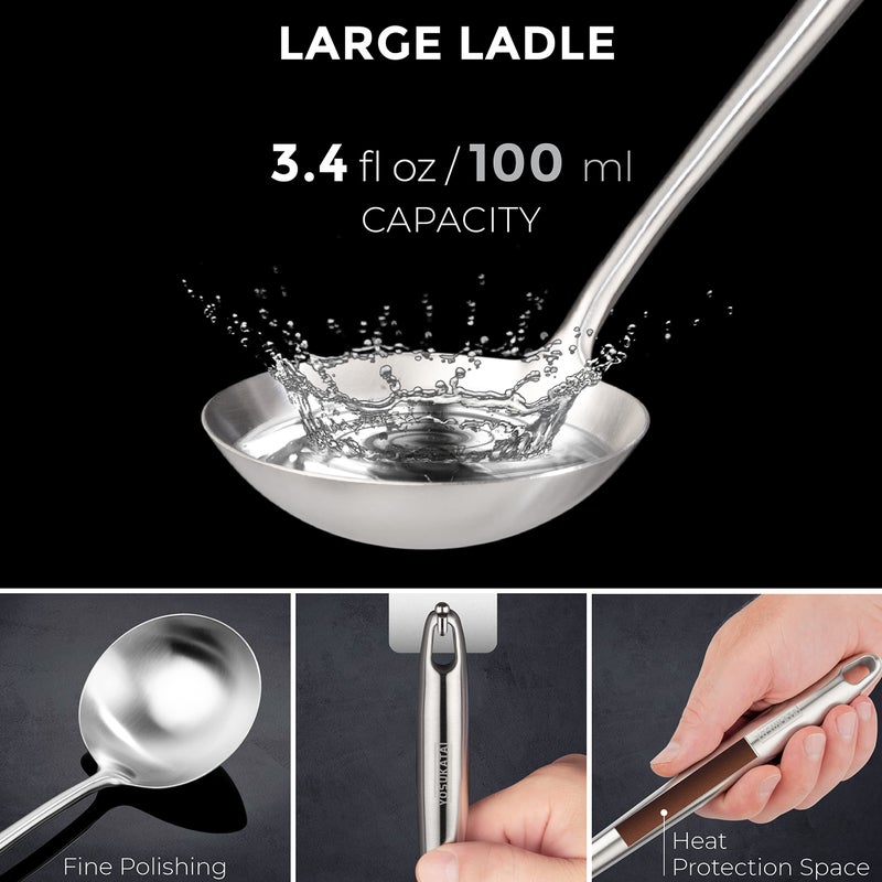 YOSUKATA 17’’ Wok Spatula and Ladle - Set of 2 Heat-Resistant Wok Tools - Universal Wok Ladle and Spatula - High-Grade Stainless Steel Cooking Utensils and Wok Accessories - Solid Wok Utensils - Image 4