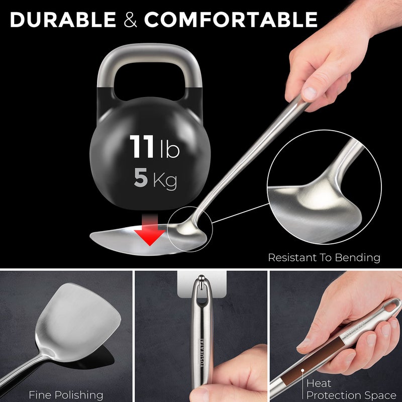 YOSUKATA 17’’ Wok Spatula and Ladle - Set of 2 Heat-Resistant Wok Tools - Universal Wok Ladle and Spatula - High-Grade Stainless Steel Cooking Utensils and Wok Accessories - Solid Wok Utensils - Image 3