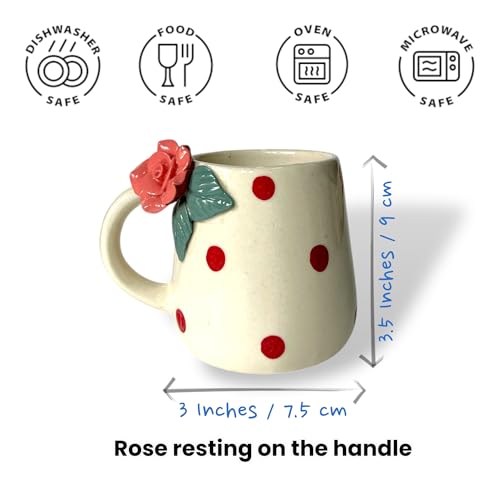 BACKKSPACE RETAIL Ceramic Coffee Tea Milk Mugs | Unique Handcrafted Ceramics | 320ml Capacity | Microwave & Dishwasher Safe (Pink Rose Handle Oval) - Image 3