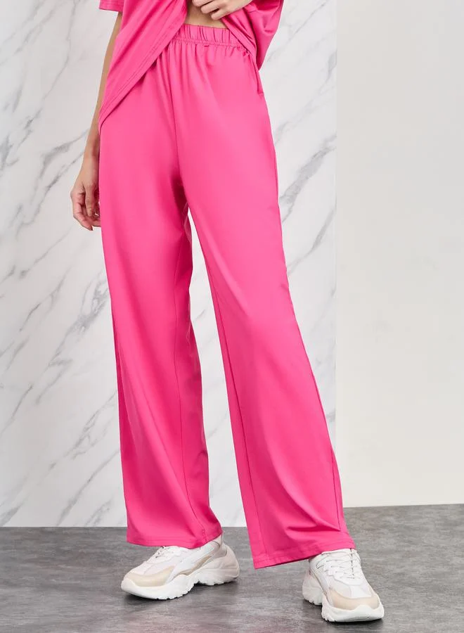 Take Two Solid Drop Shoulder T-Shirt & Wide Leg Pants Co-Ord