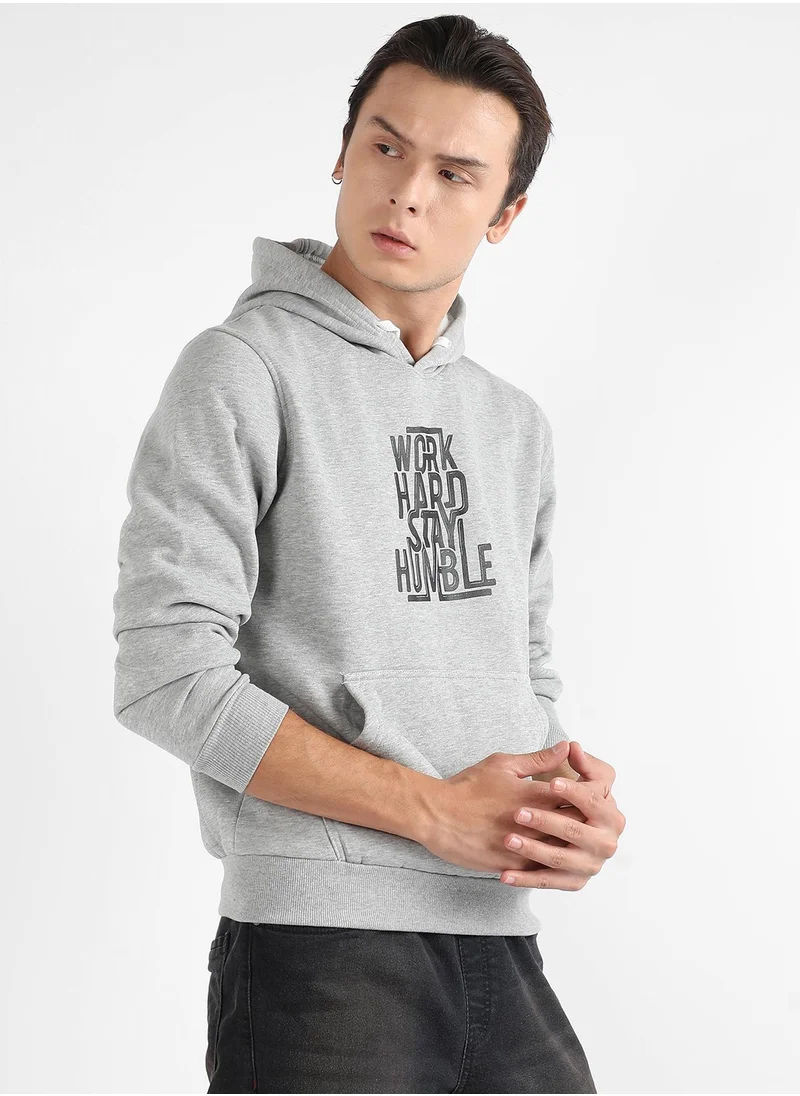 Campus Sutra Men's Light Grey Work Hard Stay Humble Hoodie