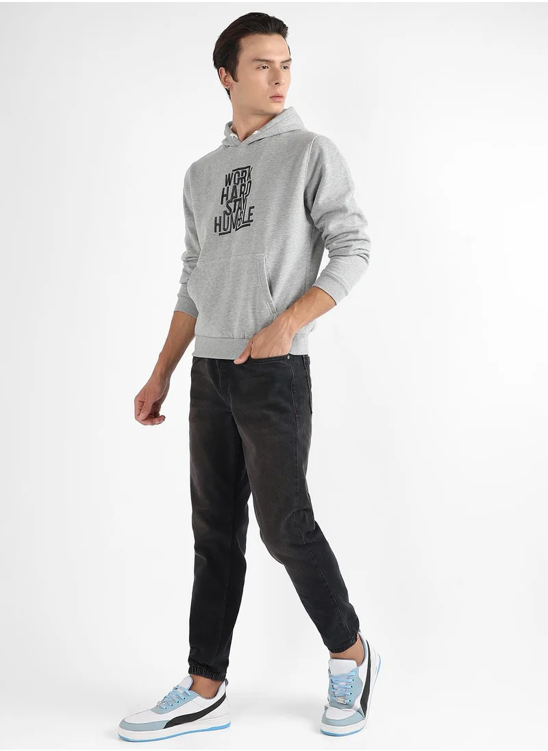 Campus Sutra Men's Light Grey Work Hard Stay Humble Hoodie