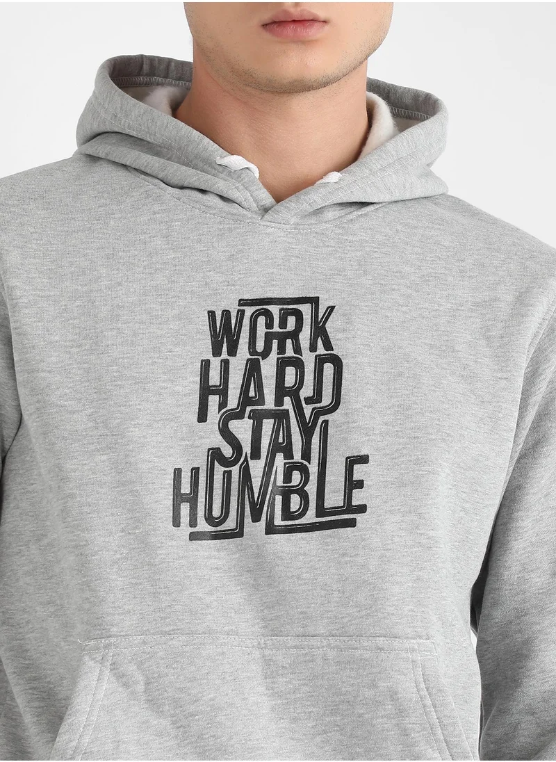 Campus Sutra Men's Light Grey Work Hard Stay Humble Hoodie