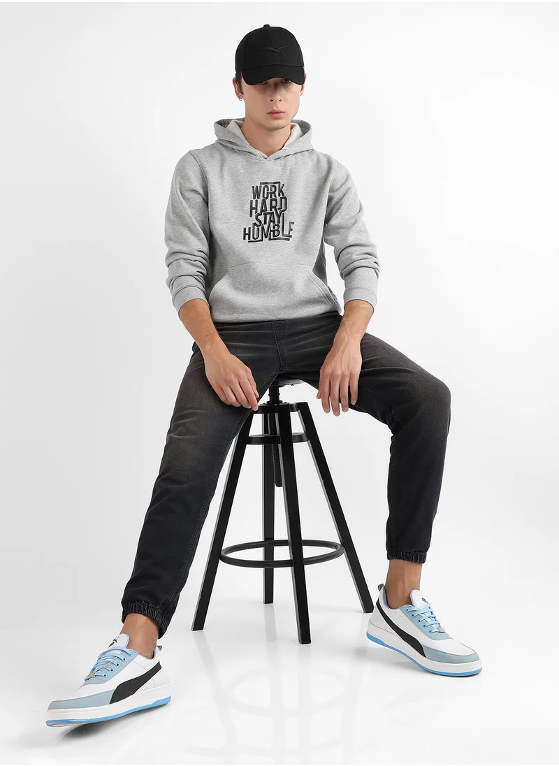 Campus Sutra Men's Light Grey Work Hard Stay Humble Hoodie
