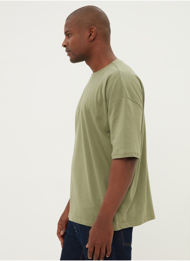 trendyol Khaki Oversize/Wide Cut 100% Cotton T-Shirt  - Image 3