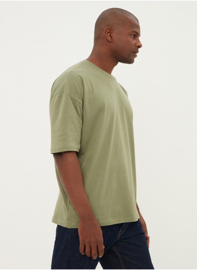 trendyol Khaki Oversize/Wide Cut 100% Cotton T-Shirt  - Image 5