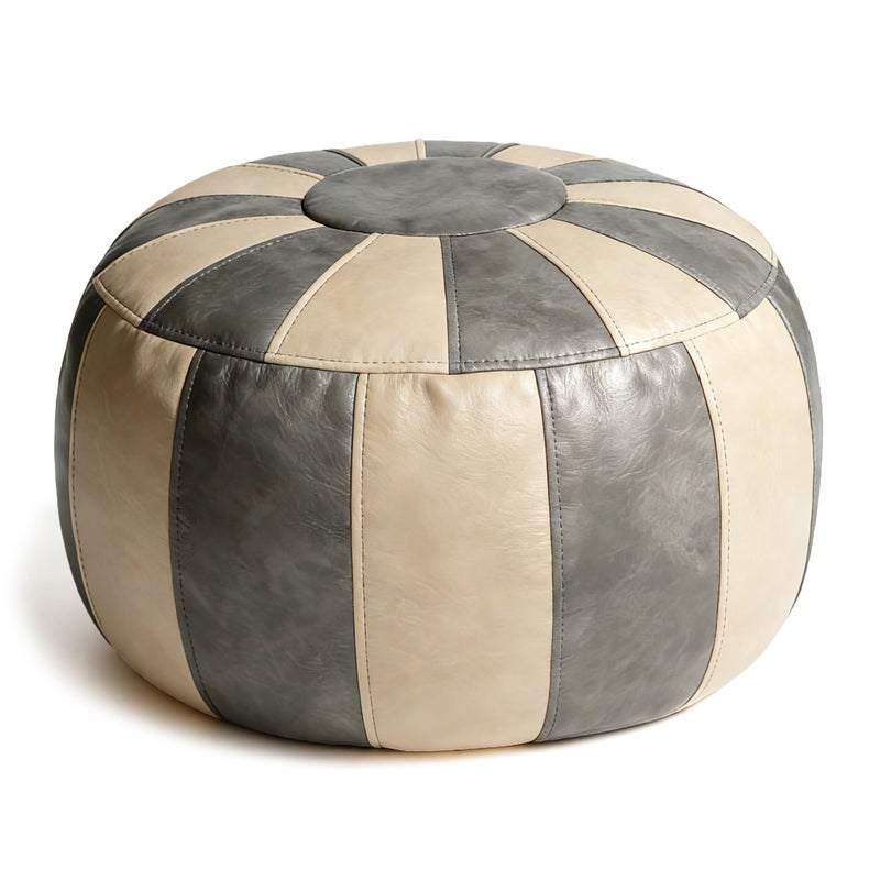 Thgonwid Unstuffed Moroccan Ottoman Pouf Cover, Ottoman Footstool Storage Solution, Bean Bag Chair, Foot Rest, Gray & Mushroom - Image 1