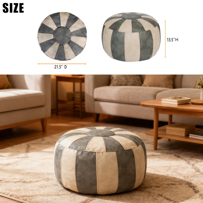 Thgonwid Unstuffed Moroccan Ottoman Pouf Cover, Ottoman Footstool Storage Solution, Bean Bag Chair, Foot Rest, Gray & Mushroom - Image 2