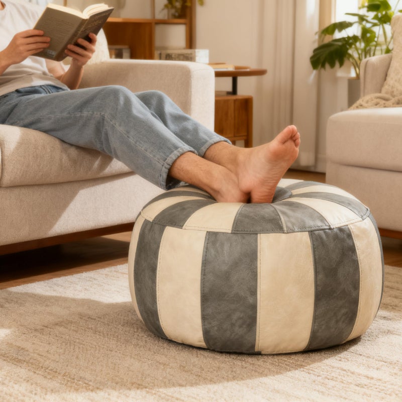 Thgonwid Unstuffed Moroccan Ottoman Pouf Cover, Ottoman Footstool Storage Solution, Bean Bag Chair, Foot Rest, Gray & Mushroom - Image 4