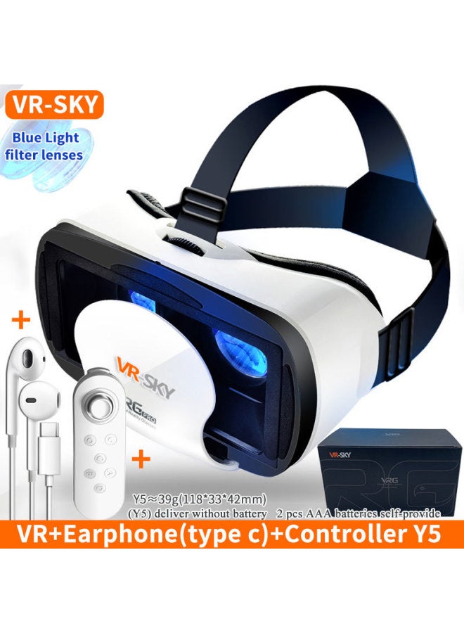 نظارات الواقع الافتراضي عبر الحدود نظارات ألعاب الواقع الافتراضي نظارات خاصة سينما الواقع الافتراضي ثلاثية الأبعاد - اللون: سماوي بدون أذنين ضوء أزرق أبيض + سماعات رأس + y5 أبيض - Image 1