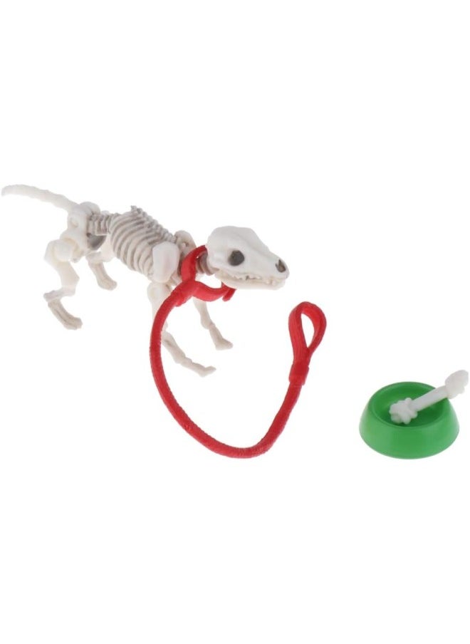 silvercnc 2 Set Dollhouse Miniatures Pose Skeleton Dogs Bowl Set  Props 