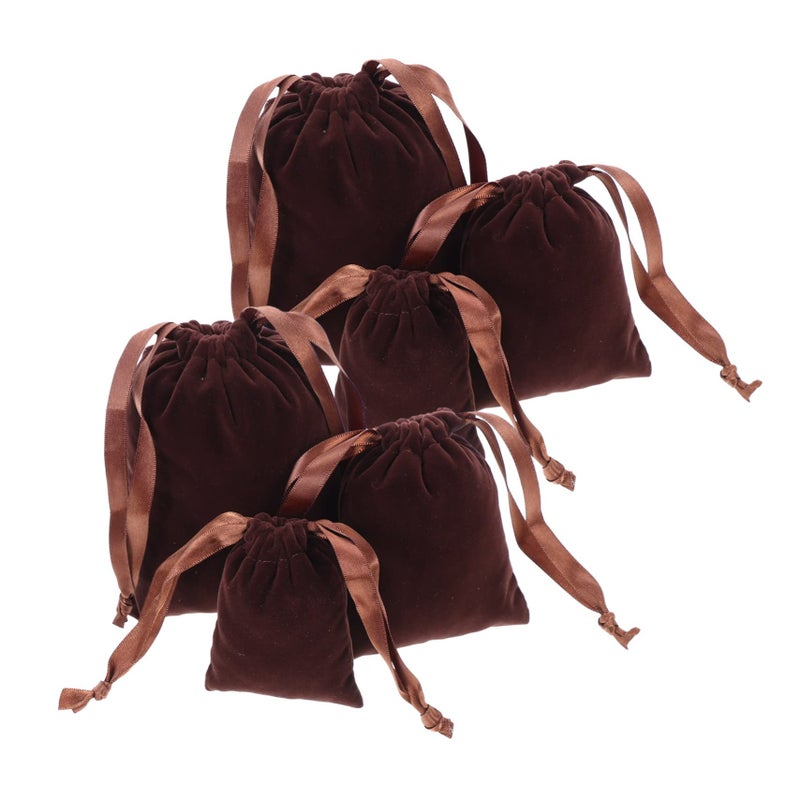 6Pcs Light Brown Velour Jewelry Pouches With Drawstring Portable Storage Bags - Image 2