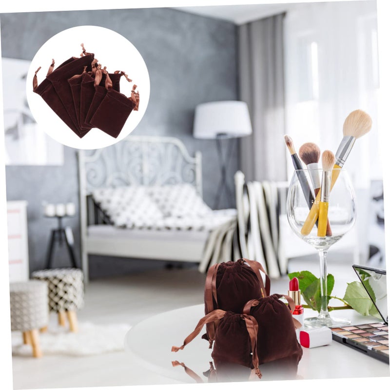 6Pcs Light Brown Velour Jewelry Pouches With Drawstring Portable Storage Bags - Image 4