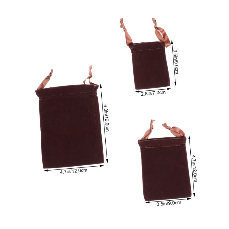 6Pcs Light Brown Velour Jewelry Pouches With Drawstring Portable Storage Bags - Image 3