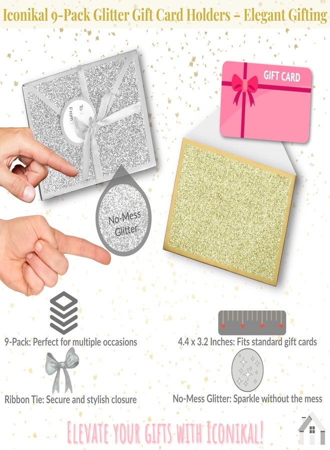 Iconikal 9-Pack No-Mess Glitter Decorative Wrapped Gift Card Holder Boxes with Ribbons Elegant Birthday Corporate Holiday Mother's Father's Day - Image 2