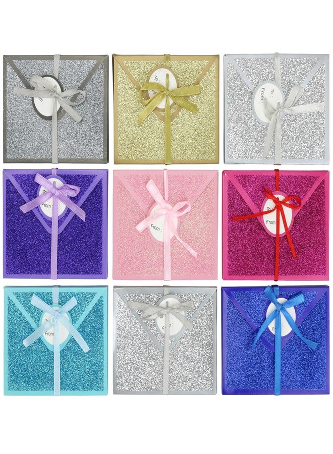 Iconikal 9-Pack No-Mess Glitter Decorative Wrapped Gift Card Holder Boxes with Ribbons Elegant Birthday Corporate Holiday Mother's Father's Day - Image 1