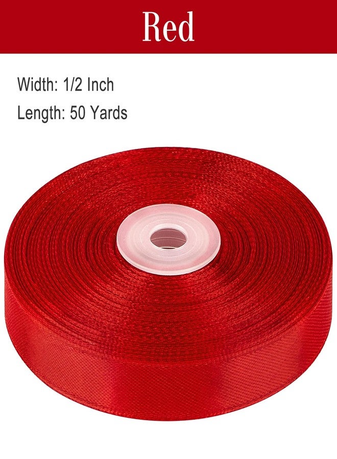 CLUEWR 1/2 Inch 50 Yards Red Satin Ribbon, Ribbon Roll for Flower Bouquets, Gift Wrapping, Wedding, Handmade Crafts - Image 2