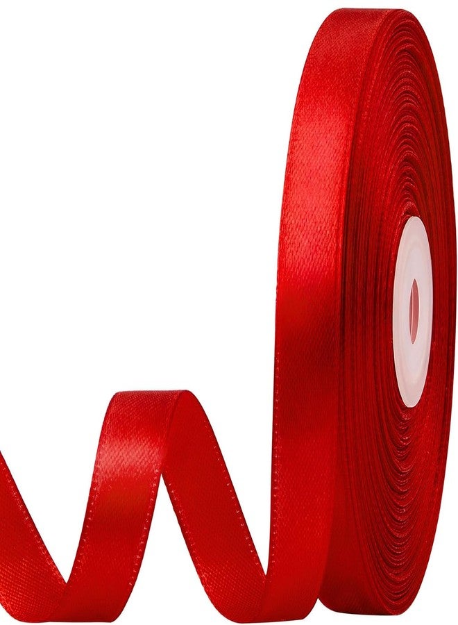 CLUEWR 1/2 Inch 50 Yards Red Satin Ribbon, Ribbon Roll for Flower Bouquets, Gift Wrapping, Wedding, Handmade Crafts - Image 1