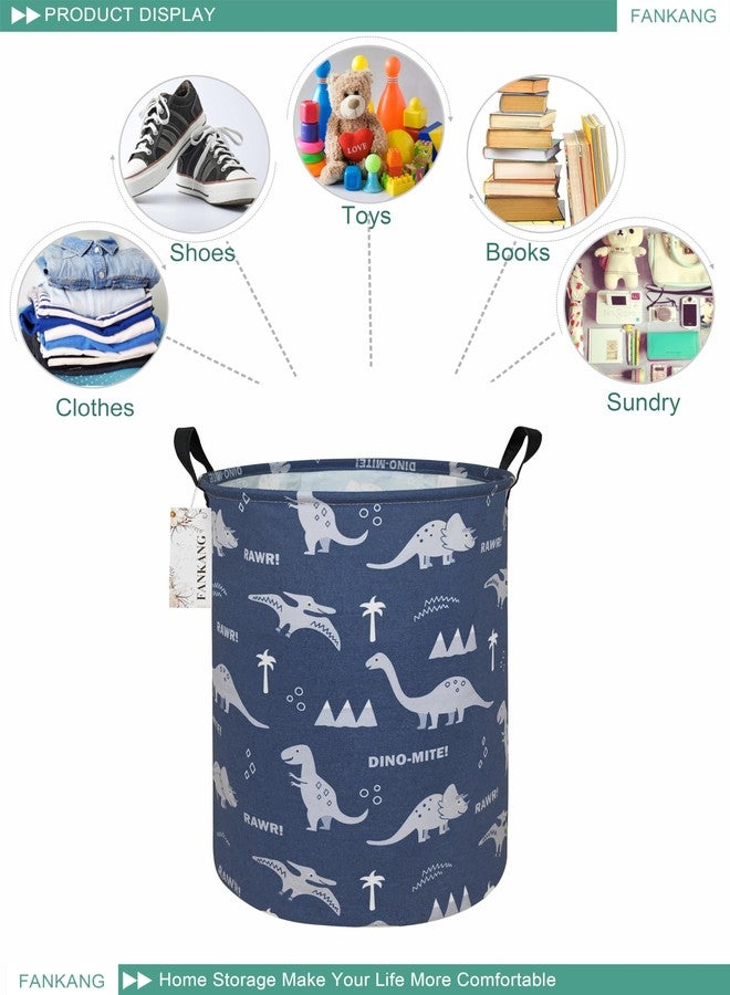 FANKANG Storage Basket, Nursery Hamper Canvas Laundry Basket Foldable with Waterproof PE Coating Large Storage Baskets for Kids Boys and Girls, Office, Bedroom, Clothes,Toys(Blue dinosaur) - Image 3