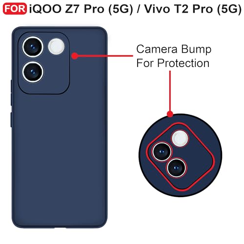 CEDO Back Cover for iQOO Z7 Pro (5G) / Vivo T2 Pro (5G) | Camera Bump Protection & Inner Velvet Fabric Lining | Ultra Slim Matte Soft Rubberised Case Cover (Blue) - Image 3