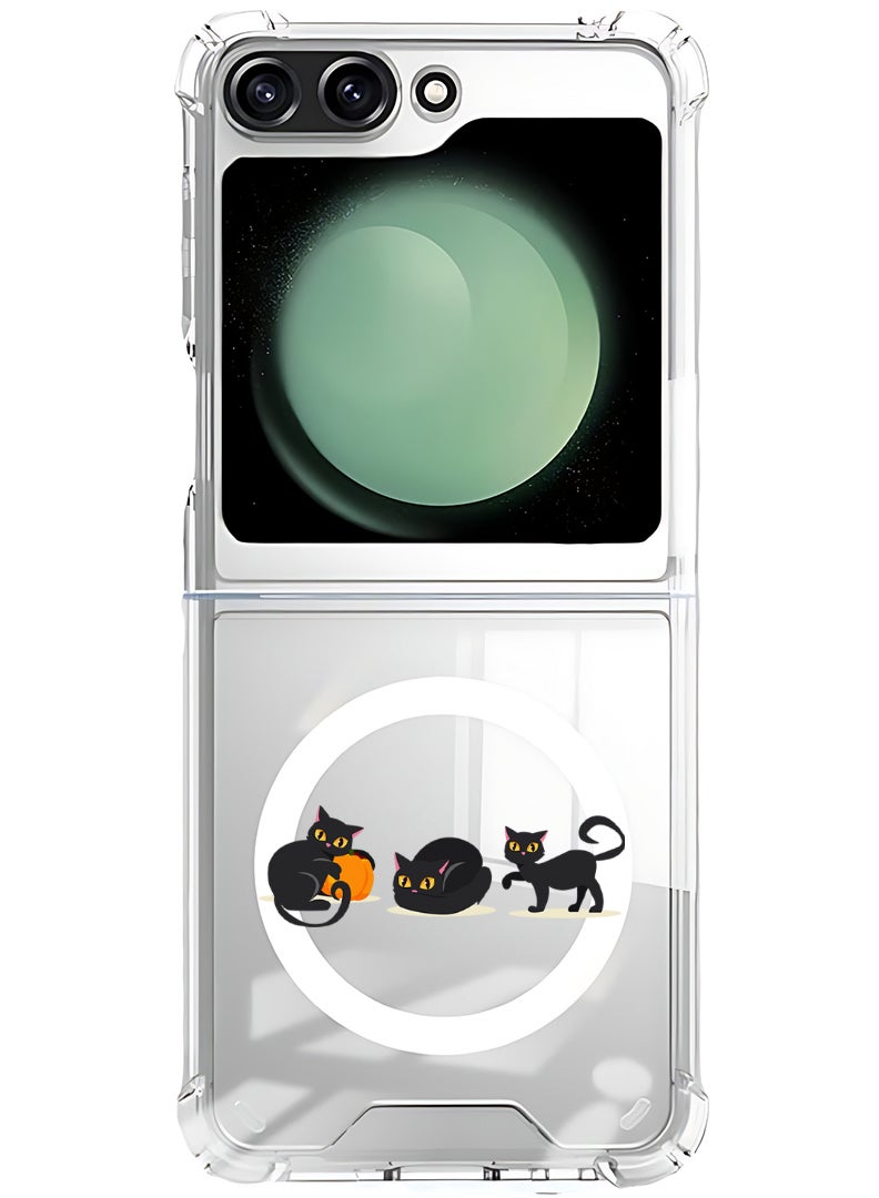 Theodor Magnetic Case for Samsung Galaxy Z Flip 5 Compatible with MagSafe Wireless Charging, Shockproof Phone Bumper Cover Cat pumpkin Halloween-01 - Image 1