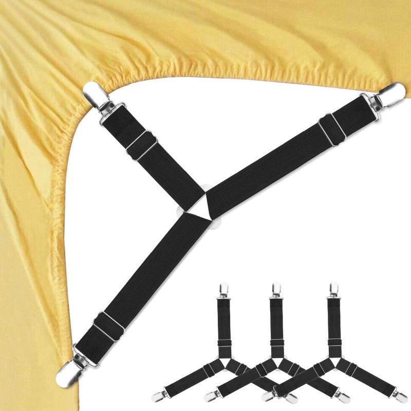 Foloda Sheet Holders, 4 pcs Adjustable Bed Sheet Straps, Fitted Sheet Holder Clips Fasteners Suspenders Gripper Locker Scrunchie for Bed Mattress Corners, Keep Sheet Firm Tight - Image 1