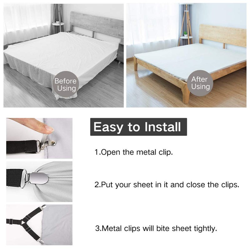 Foloda Sheet Holders, 4 pcs Adjustable Bed Sheet Straps, Fitted Sheet Holder Clips Fasteners Suspenders Gripper Locker Scrunchie for Bed Mattress Corners, Keep Sheet Firm Tight - Image 4