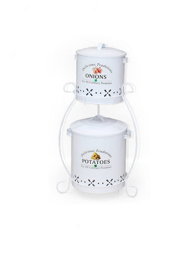 Onion and Potato Storage Basket Shelves Bucket Shape Perfect Design Components of 2 Shelves, White  - Image 1