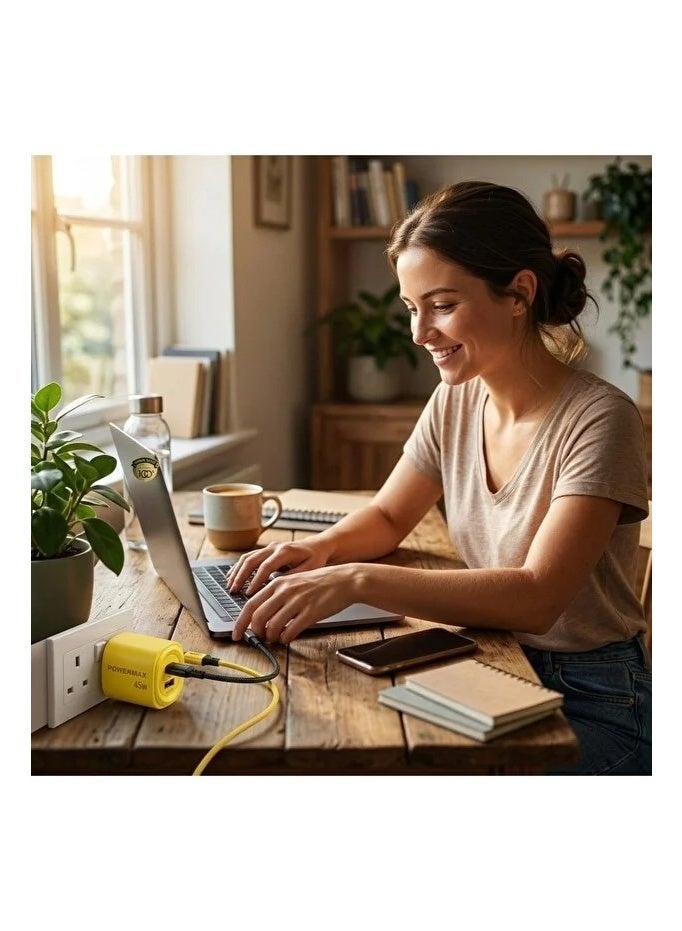 PowerMax MX92 45W Dual-Port Fast Charger - High-Speed ​​Wall Adapter Supporting USB-C PD and Qualcomm QC3.0 - Yellow - Image 2